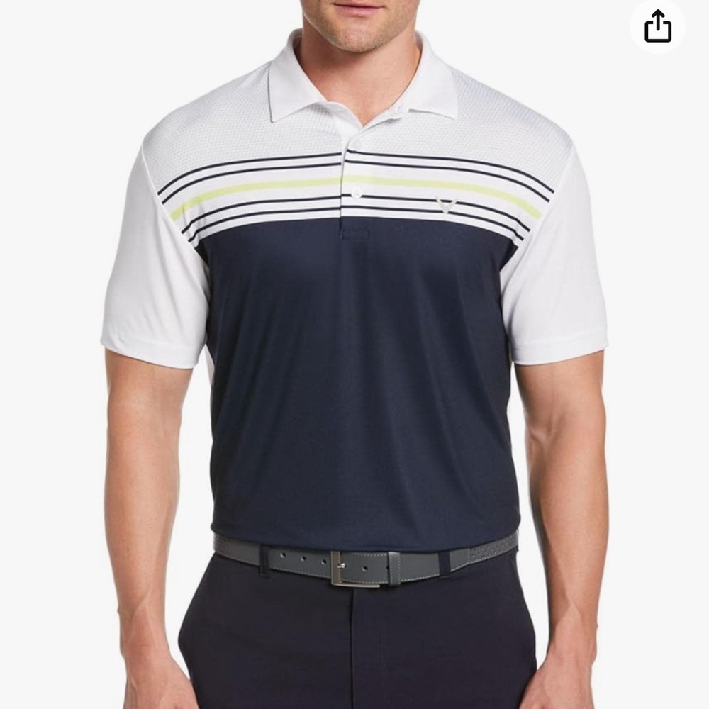Callaway Mens Moisture Wicking Opti-Dri Golf Polo Shirt Peacoat Blue Gre…